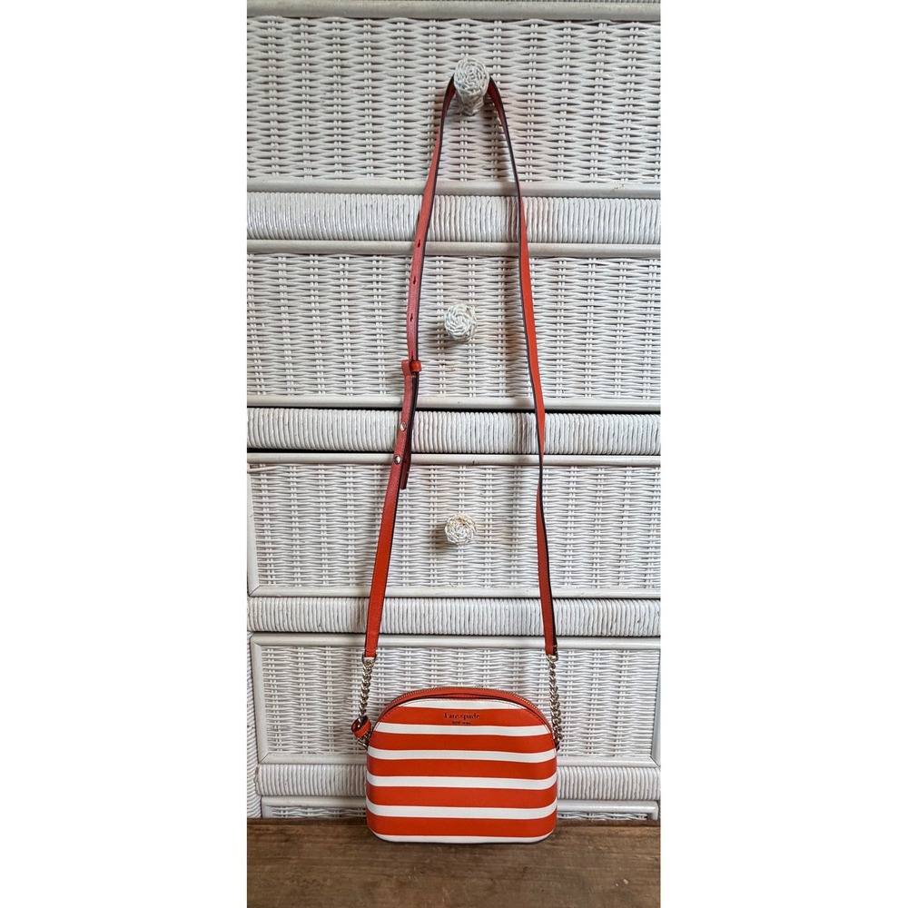 Kate Spade Orange White Striped Dome Crossbody Bag Gold Chain J183 - Picture 10 of 13